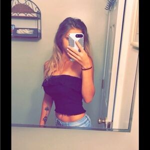 Black Ruffle Tube Top Crop Top Small / Medium